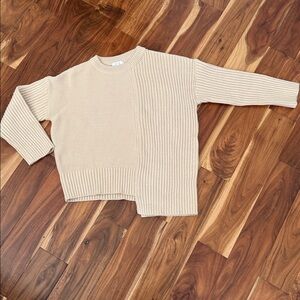 Oak + Fort chunky knit asymmetrical ribbed sweater in cream